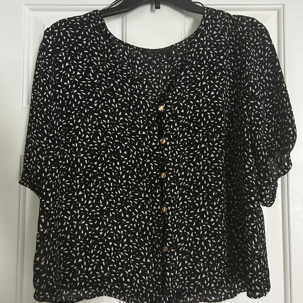 Black and White Button-Front Blouse
